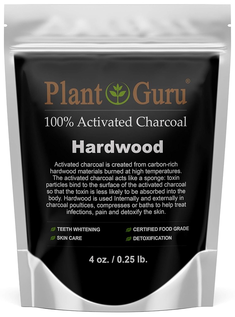 Plant Guru Ενεργοποιημένη Σκόνη Ανθρακωρύχου 4 oz. HARDWOOD - Βαθμός τροφίμων Kosher μη-GMO - Λεύκανση δοντιών, μάσκα προσώπου και σαπούνι παρασκευής. Προάγει τη Φυσική Αποτοξίνωση και Βοηθά στην Πέψη