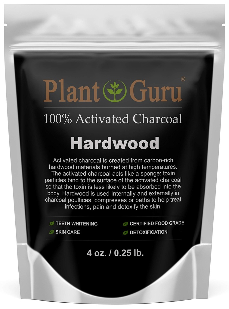 Plant Guru aktif Charcoal Toz 4 oz. HARDWOOD - Gıda Not Kosher Non-GMO - Diş Beyaz, Yüz Maske ve Soap Making. Doğal Detoxification teşvik eder ve Digestion'a yardımcı olur
