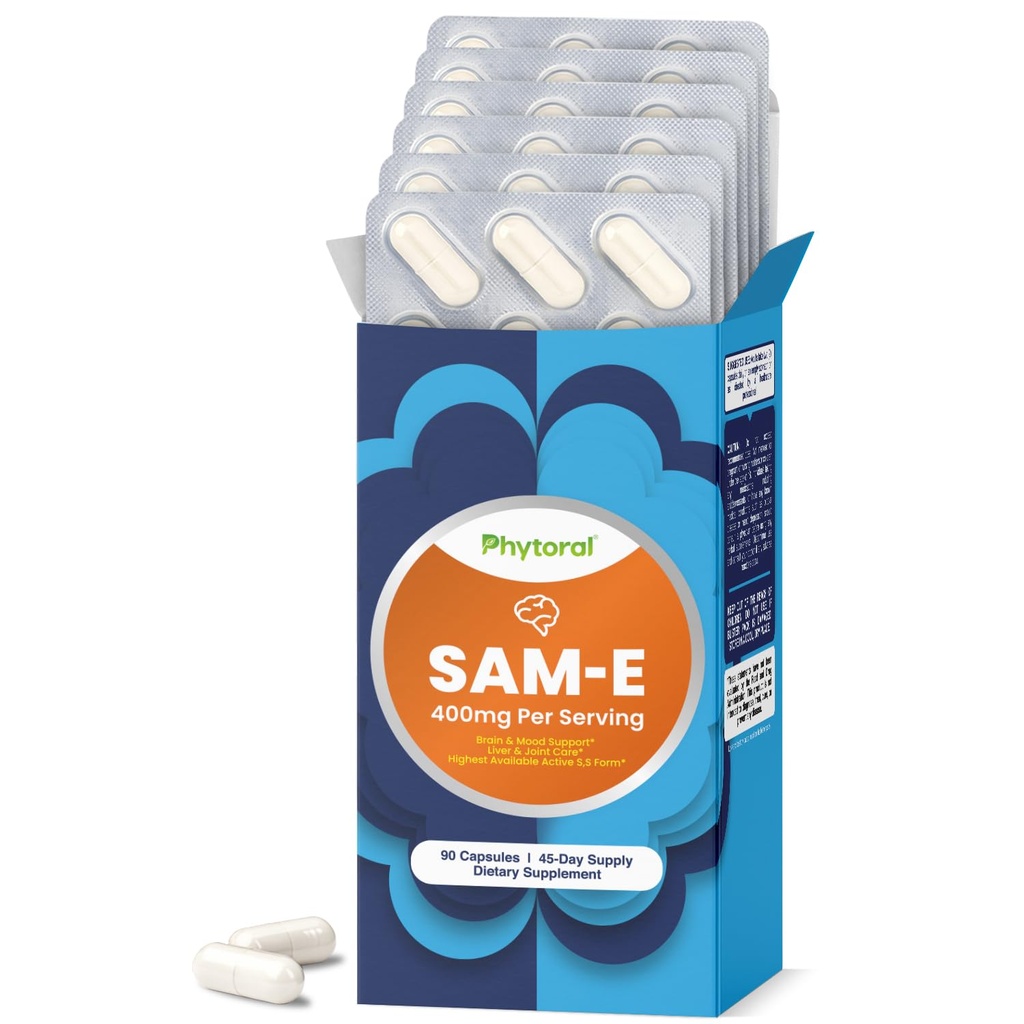 Αμιγές συμπλήρωμα SAM E 400mg - Nootropic SAM E 400mg ανά υπηρεσία για την υποστήριξη μνήμης & εγκεφάλου, την κοινή και ηπατική υγεία - Φυσική S-αδενοσυλομεθειονίνη για την ισορροπία Mood - 90 κάψουλες