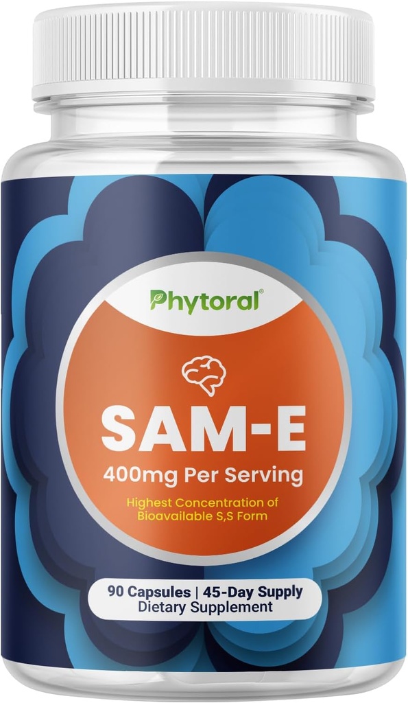 Pure SAM E Supplement 400 mg - Nootropic SAM E 400mg Per Memory & Brain Support, Joint & Liver Health - Natural S-adenosylmethionine for Mood Balance - 90 Capsules
