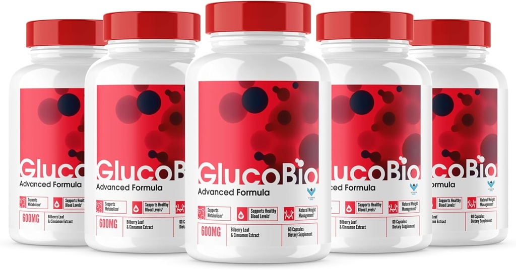 (Official 5 Pack) Glucobio Capsules, Gluco Bio Blood Support Pills Gelişmiş Formula, GlucoBio Tüm Doğal Malzemeler, GlucaBio Maksimum Güçlü, Glucbio, Glucobio Blood, Glycogen Support (300 Caps)