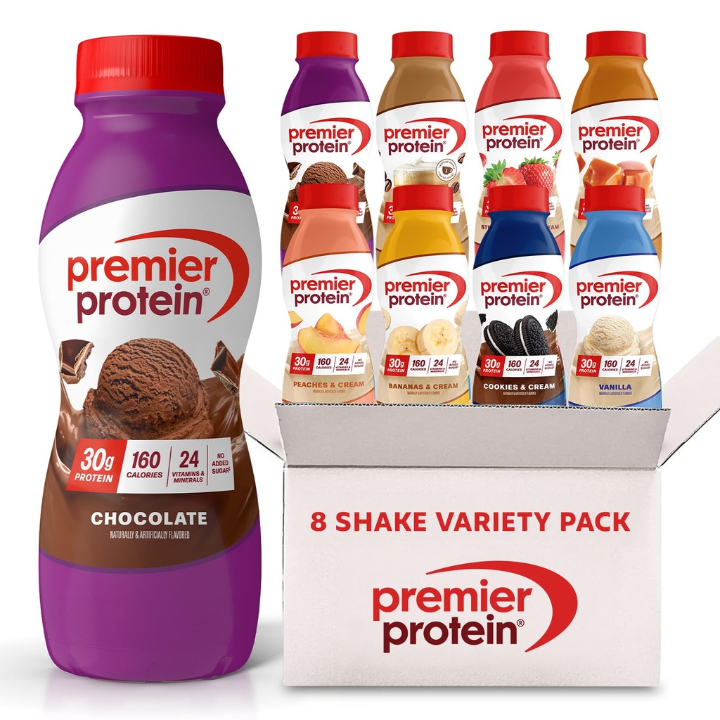 Premier Protein Shakes, 8 Flavor Variety Pack, 30g Protein, 1g Ζάχαρη, 24 Βιταμίνες & Ορυκτά, Θρεπτικά συστατικά για την υποστήριξη της ανοσοποιητικής υγείας 11.5 Fl Oz (8 Pack)