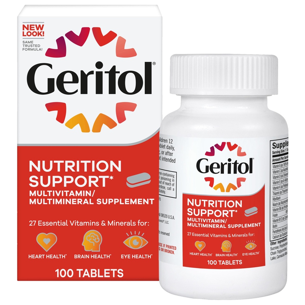 Geritol, Multivitamin Supplement, Περιέχει B- Βιταμίνες, Αντιοξειδωτικά, Βιταμίνες C, E & D και Σιδήρου, 26 Ουσιώδεις Βιταμίνες και Ορυκτά, Χωρίς Γλουτένη, Μη ΓΤΟ, Χωρίς Τεχνητά Γλυκαντικά, 100 δισκία