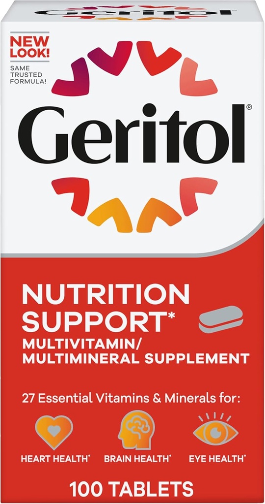 Geritol, Multivitamin Supplement, Contains B-Vitamins, Antioksis, Vitaminler C, E & D ve Iron, 26 Temel Vitaminler ve Mineraller, Gluten-Free, Non-GMO, No Yapay Sweeteners, 100 Tablet