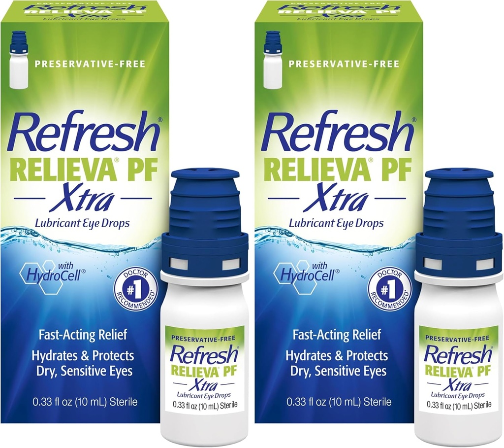 Yenilenen RELIEVA PF Xtra Preservative-Free Yapay Tears Lubricant Eye Drops, 2x0.33 fl oz (20 mL)