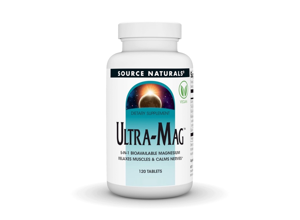 Source Naturals Ultra-Mag, 5 in 1 -Bioavailable Magnesium, Maintains Muscle & Nerve Function* - 120 Vegan Tablets