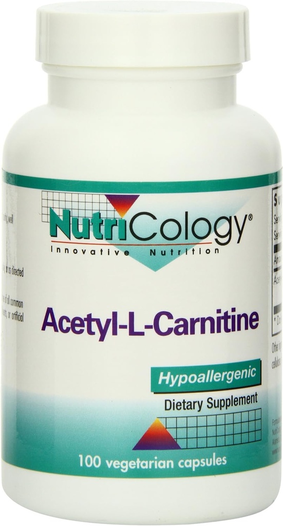 Nutricology Acetyl-L-Carnitine 500 mg Supplement - Metabolism ve Enerji Desteği, ALC, Free Form Platinum Acid, Vegetarian Capsules - 100 Count Count Count