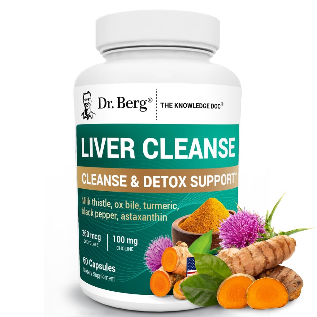 Dr. Berg Liver Cleanse Detox Capsules w/Unique Süt Butle, Ox Bile & Folate - Liver Supplement Turmeric, Black Pepper & Choline - 60 Capsules