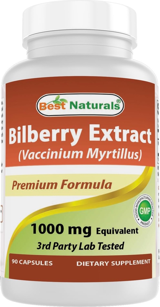Best Naturals Bilberry Extract 1000mg καψάκιο (Non-GMO) Υποστηρίζει υγιή όραση, 90 κόμη