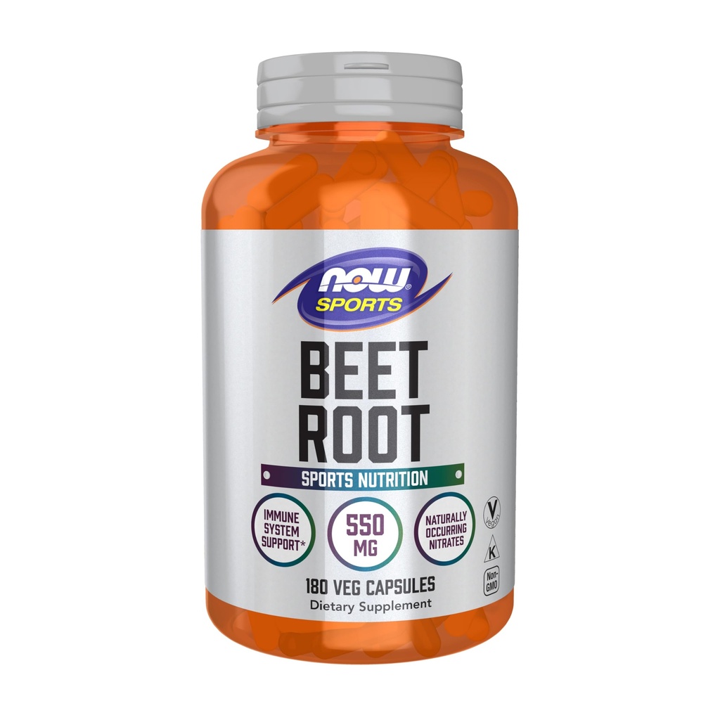 NOW Τρόφιμα Αθλητισμός, Beet Root Veg, Αθλητική Διατροφή, Υποστήριξη ανοσοποιητικού συστήματος*, 550 MG, Φυσικώς εμφανίζοντας Νιτρικά, 180 κάψουλες