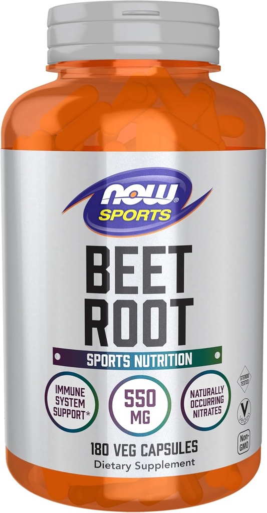 NOW Foods Sports, Beet Root Veg, Sports Nutrition, Immune System Support*, 550 MG, Naturally Occurring Nitrates, 180 Veg Capsules