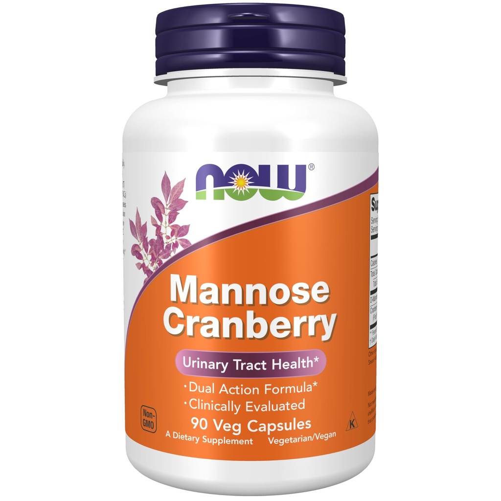 NOW Συμπληρώματα τροφίμων, Mannose Cranberry, Dual Action Formula*, Κλινικά αξιολογηθεί, ούρα Φυλλαδική Υγεία*, 90 Veg Κάψουλες