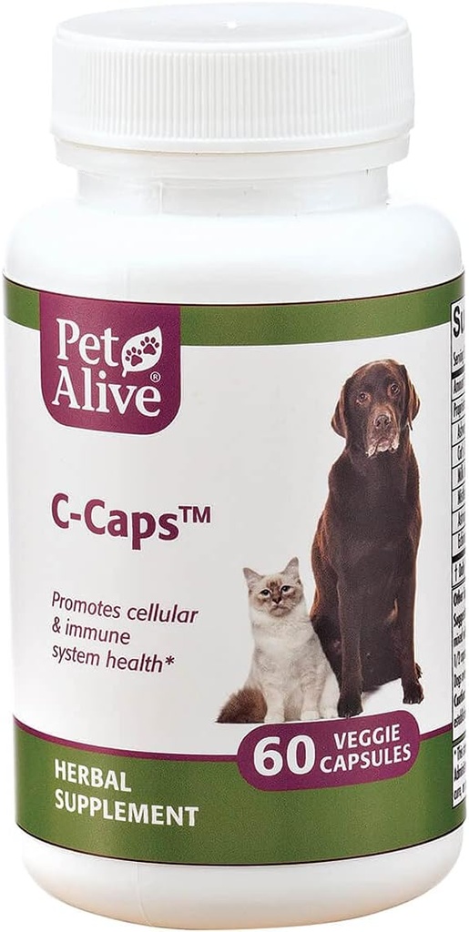 PetAlive C-Caps - Όλα τα φυσικά φυτικά συμπλήρωμα προωθεί την υγεία του κυτταρικού και ανοσοποιητικού συστήματος σε σκύλους και γάτες - 60 Veggie Caps