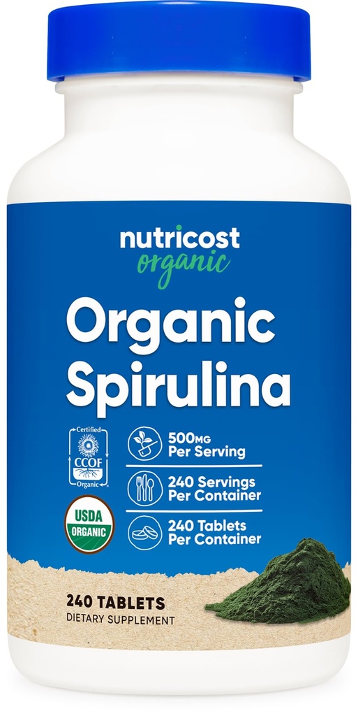 Nutricost Organic Spirulina 500mg, 240 δισκία - Χωρίς γλουτένη, μη ΓΤΟ