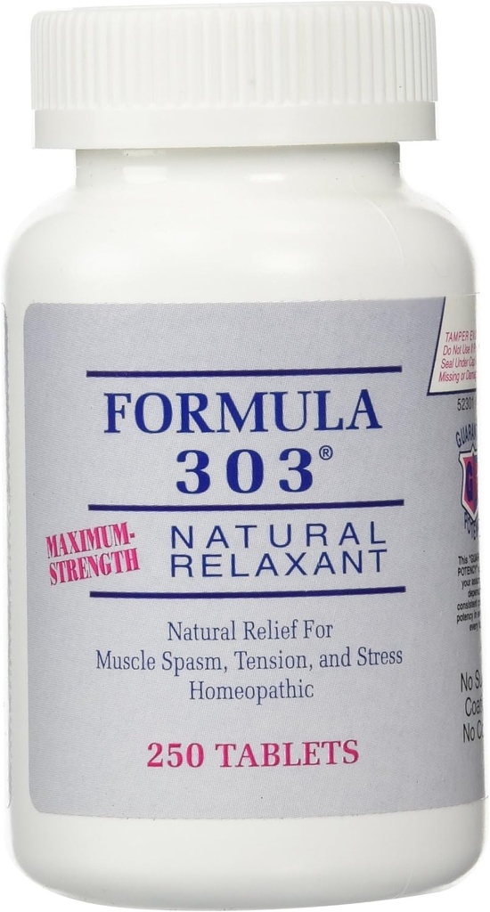 Dee Cee Labs Formula 303 Maximum Strength All-Natural Relaxant Tablets, 250 Tablets; All-Natural Relaxant containing Magnesium for Sore Muscles, Passion Flower, and Valerian Root