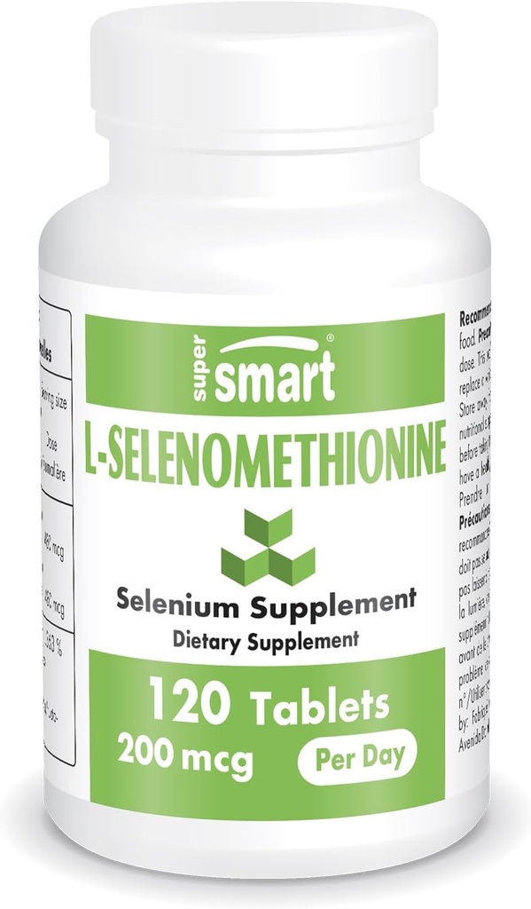 SuperSmart - L-Selenomethionine 20006 per Day (Selenyum Supplement) - Yüksek Aborpsiyon - Essential Trace Mineral | Non-GMO & Gluten Ücretsiz - 120 Tablet
