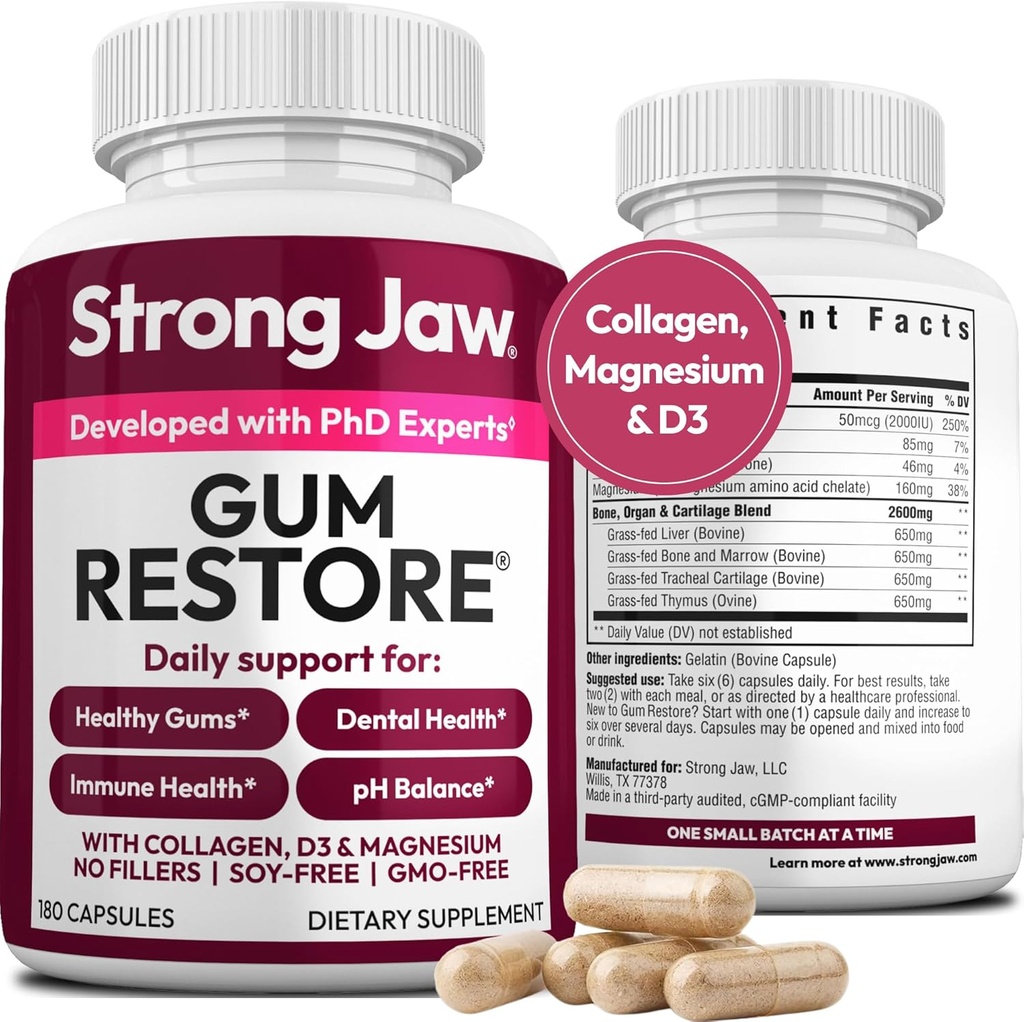 Gum Restore - Gum Care + Diş Vitaminleri - Gum Health & Oral Health - Destekler Gums & Gum Care - Yetişkinler için Diş Vitaminleri - 180 Capsules, Non-GMO Gum Health Supplements - Gum Health & Oral Health - Supports Receding Gums & Gum Care - Dental Vitamins for Yetişkinler - 180 Capsules, Non-GMO Gum Health Supplements