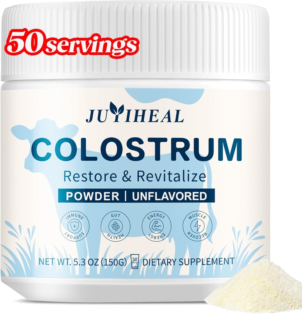 Bovine Colostrum for Humans, 60% lgG 3000 mg Colostrum Powder Colostrum Supplement for Gut Health, Immune Support, Easy to Mix Grass Fed Colostrum Bovine Powder, 50 Servings