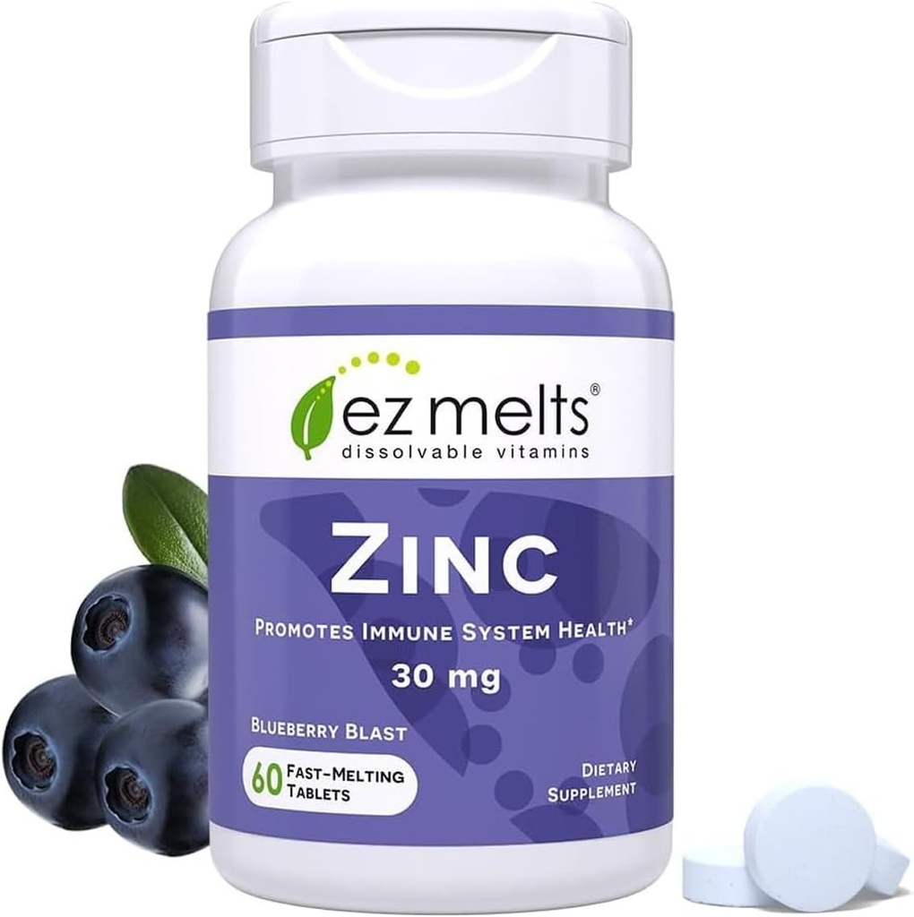 EZ Melts Dissolvable Çinko Supplement 30 mg, Sugar-Free, 2Month Supply - 1 Pack