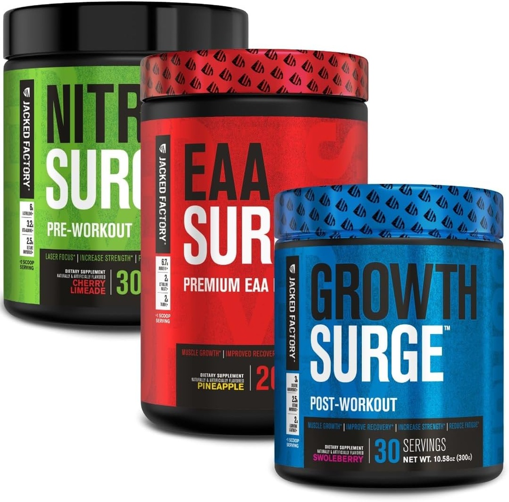 Jacked Factory Nitrosurge Pre Workout, EAA Cerrah Essential Amino Asitler, Büyüme Ameliyatı Post Workout Muscle Builder Sche