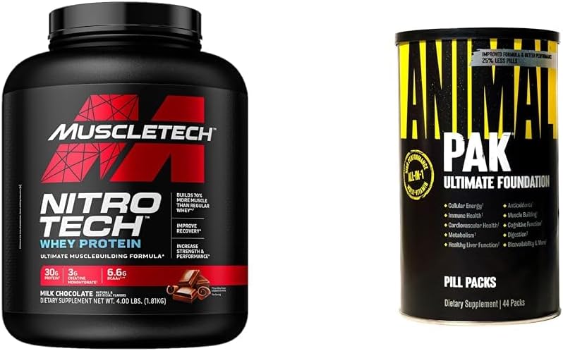 Kastech Whey Protein Toz Nitro-Tech Whey proteini Isolate & Animal & Animal Pak - All-in-One Vitamin & Supplement Pack