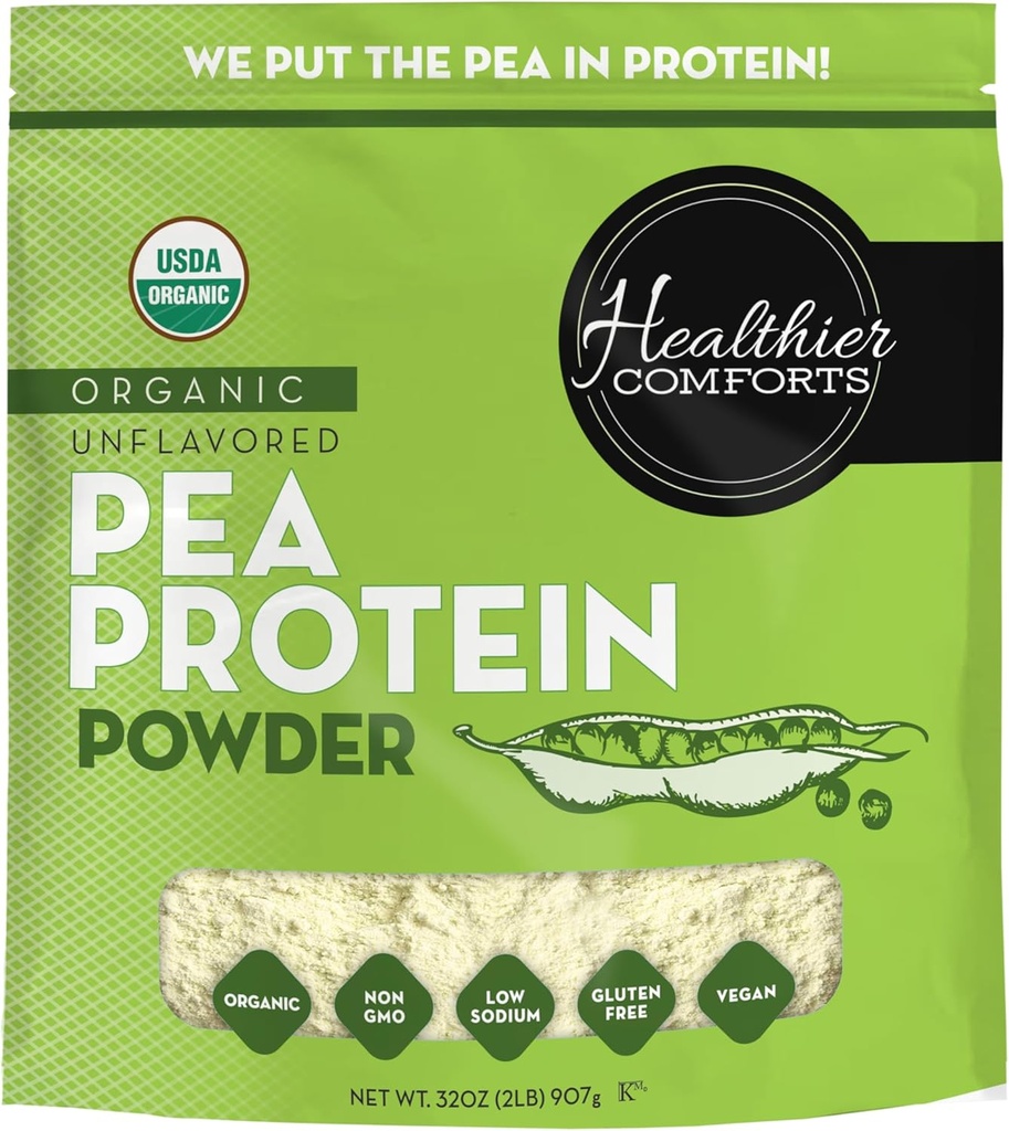 Healthier Comforts Unflavored Pea protein Toz - Low sodyum (2 lb.) | Grown ve Processed | 100% Plant Based Protein Toz | Kosher, Gluten Free, Non-GMO, Keto Friendly (32oz)