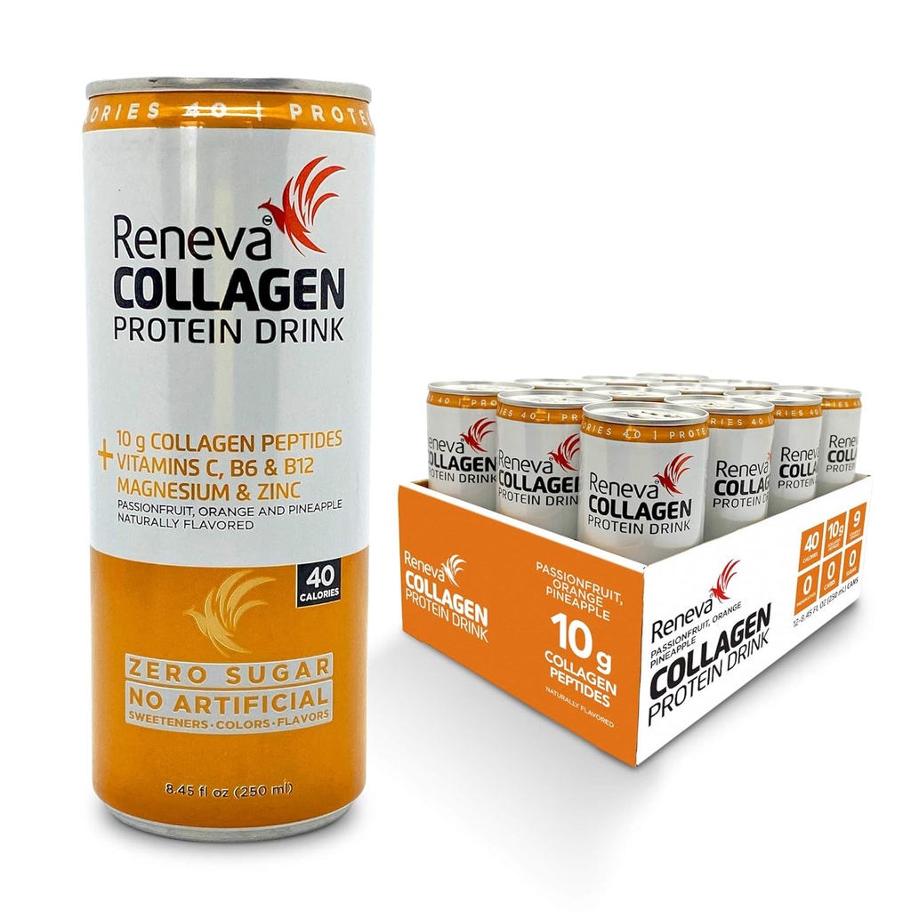 Reneva Collagen protein İçgörü - 10g Collagen,, Electrolytes, B-Vitamins, çinko ve Zero Sugar (Passionwel Orange Pineapple)