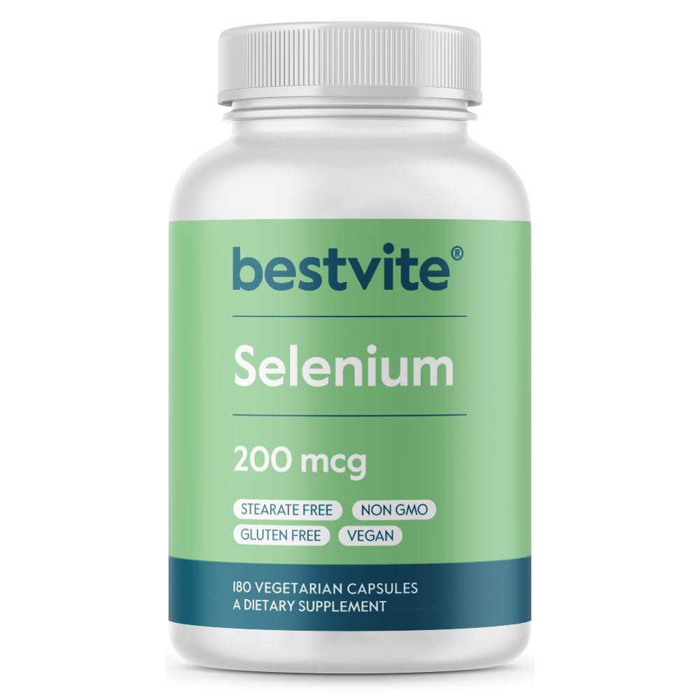 BESTVITE Selenium 200mcg (180 κάψουλες χορτοφάγων) - Δεν Stearates - Δεν Flow Agents - Vegan - Μη ΓΤΟ - Χωρίς γλουτένη