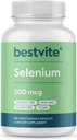 BESTVITE Selenium 200mcg (180 Vegetarian Capsules) - No Stearates - No Flow Agents - Vegan - Non-GMO - Gluten Free