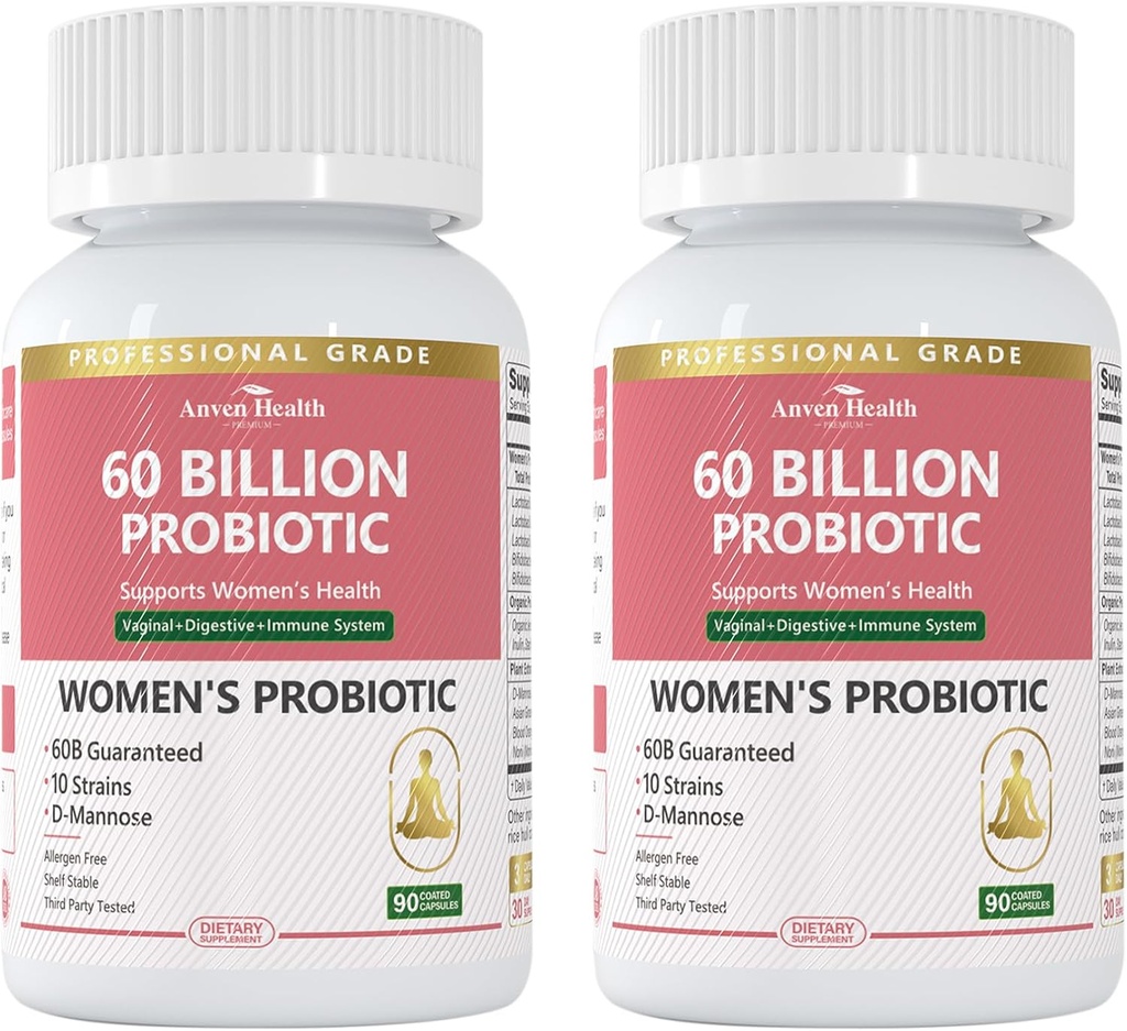 Probiotics and Prebiotics for Women pH Balance & Digestion - 60 Billion Vaginal Probiotic with Cranberry & D-Mannose for Gut, Urinary, Immune Health, Vegan & Non-GMO | 180 Capsules
