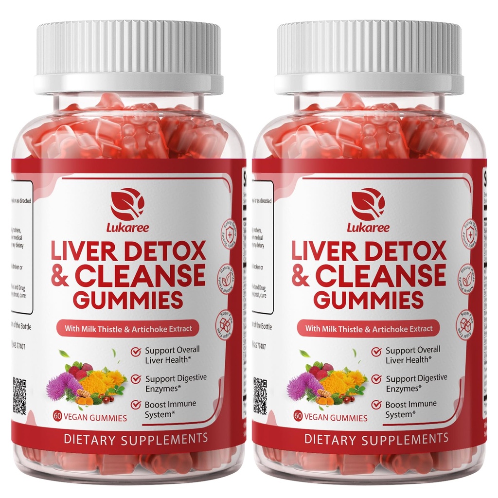 2 Pack Lukaree Liver Cleanse Detox & Repair Gummies | Sugar-Free Milk Thistle Supplement w/Artichok & L-Glutathione - Ultra-Concentrated Herbal Liver Support for Men & Women -Vegan,60 Count