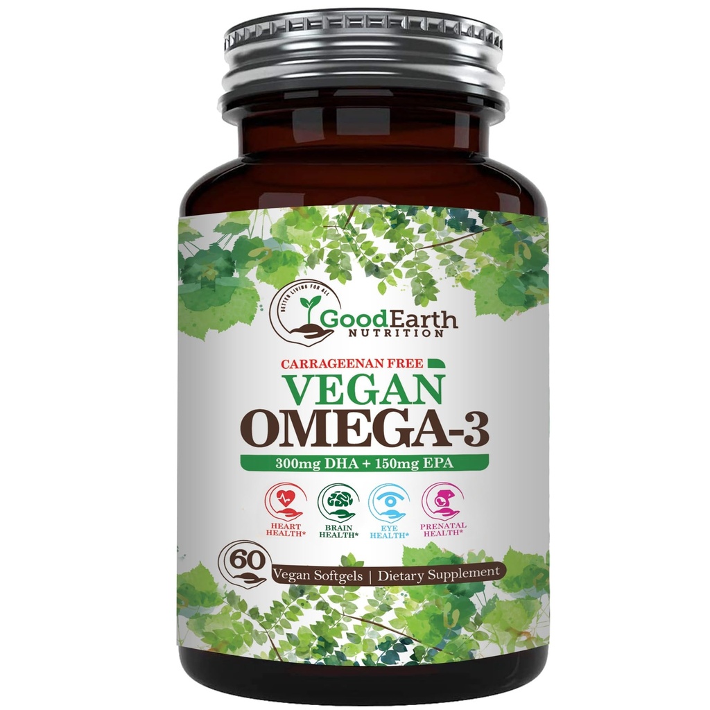 Vegan Omega 3 - Carrageenan Free Plantive Algal DHA/EPA- 60 Veggie Softgels - Beyin, Kalp ve Prenatal Sağlık - Temel Fatty Asits Supplements