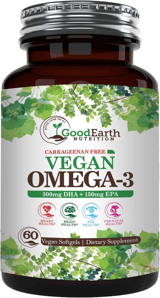 Vegan Omega 3 - Carrageenan Free Plantive Algal DHA/EPA- 60 Veggie Softgels - Beyin, Kalp ve Prenatal Sağlık - Temel Fatty Asits Supplements