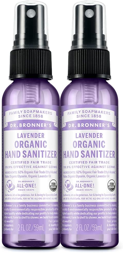 Dr. Bronner'ın - Organik Hand Sanitizer Sprey (Lavender, 2 Ounce, 2-Pack) - Basit ve Etkili Formula, Temizler ve Sanitizes, No Harsh Kimyasal, Moisturizes ve Cleans Hands