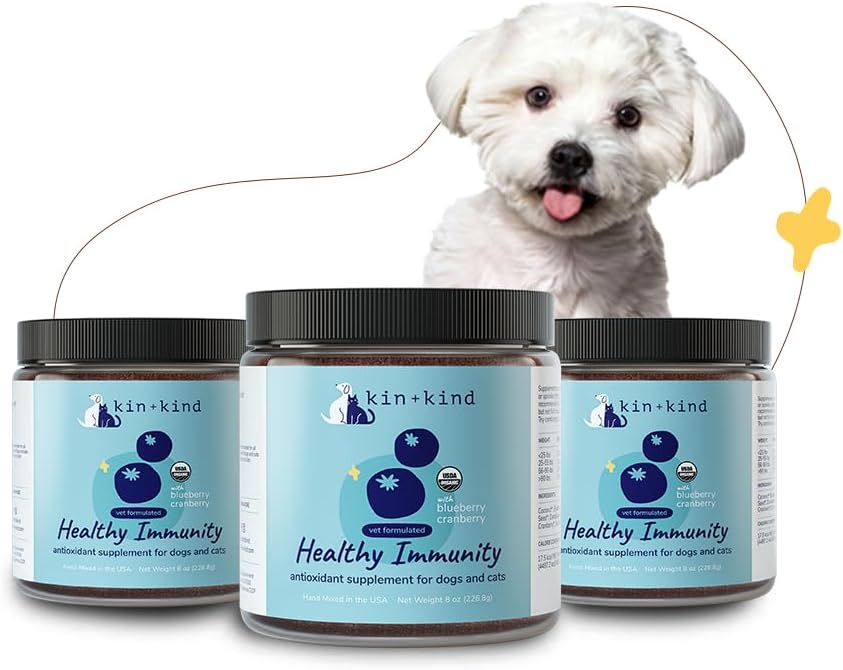 kin+kind Dog Supplement Toz - Köpekler ve Kediler için Sağlıklı Immunity - Bladder Desteği - Organik Cranberry, Blueberry ve Coconut ile Doğal Formula - ABD'de Yapıldı - Grafik (3 x 8 oz)
