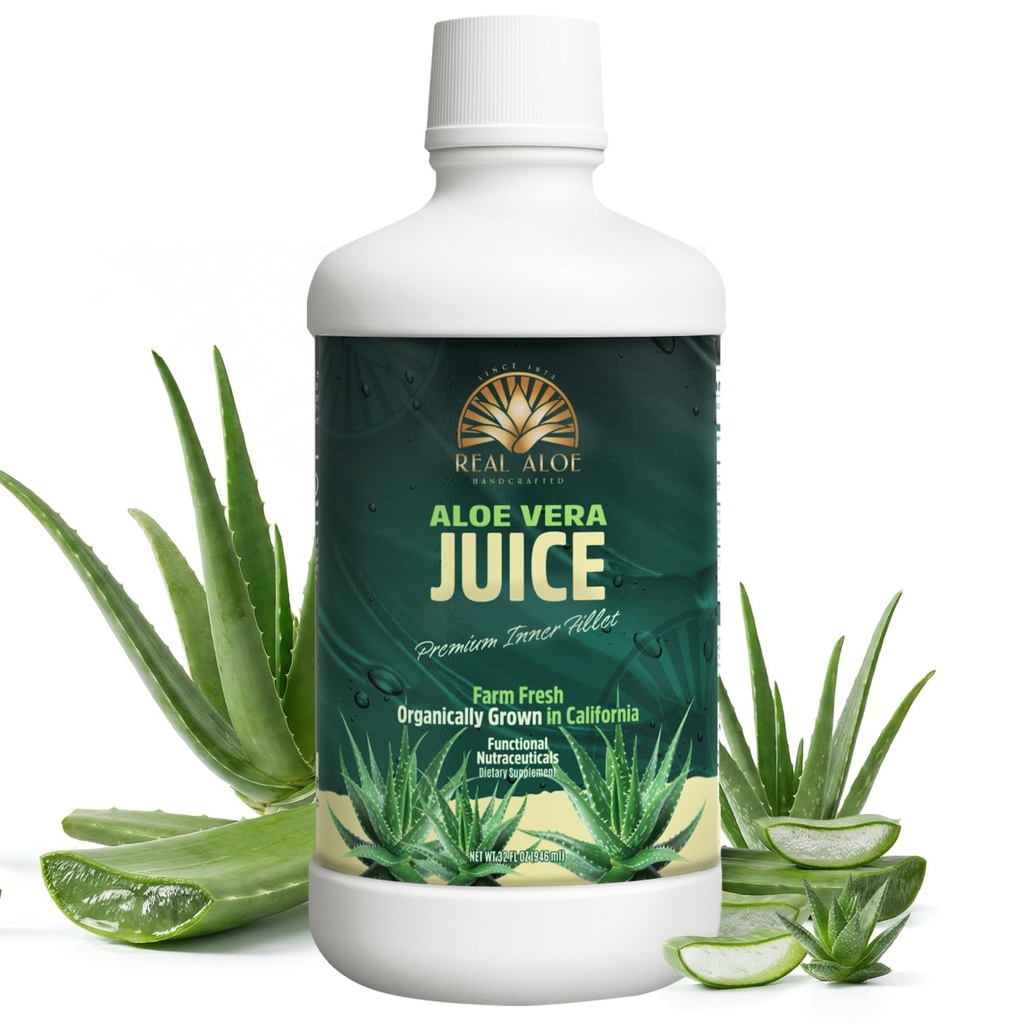 Organik Aloe Vera Juice, %100 sertifikalı Organik, Kaliforniya Grown, Farm Fresh Aloe 1972'den beri Bir Beslenme Tamamı veya Topically olarak, 32floz
