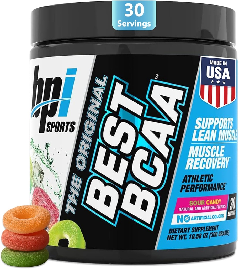 BPI Sports Best BCAA - BCAA Toz - Dal Kurtarma - Kas Protein Synthesis - Lean Muscle - Geliştirilmiş Performans - Hydration - Sour Candy - 35 Hizmet - 12.34 oz.