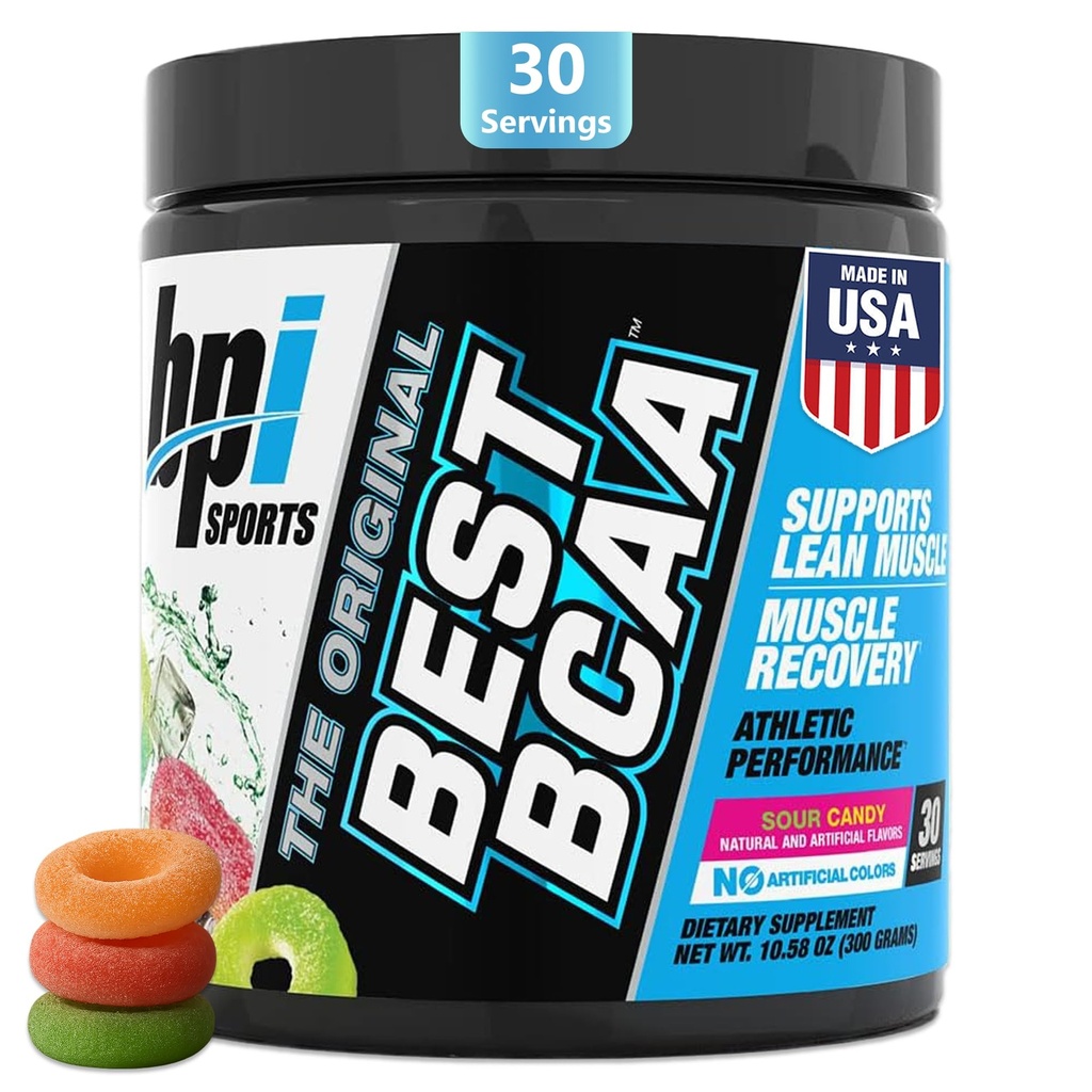 BPI Sports Best BCAA - BCAA Toz - Dal Kurtarma - Kas Protein Synthesis - Lean Muscle - Geliştirilmiş Performans - Hydration - Sour Candy - 35 Hizmet - 12.34 oz.