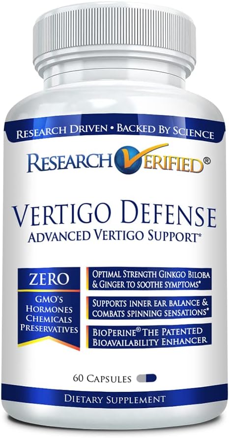 Araştırma Doğrulanmış Vertigo Savunması - Soothe Belirtileri ve İç Kulak Dengesini Destek - D3, Ginger, Ginkgo Biloba, BioPerine - 60 Capsules