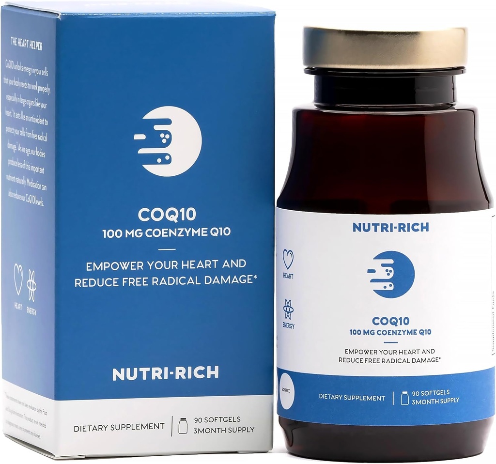 Nutri-Rich CoQ10 Softgels, Coenzyme Q10 Ubiquinone for Heart & Energy, Statin Use & Cellular Health, Third Party Tested, GMP Quality, No Yapay Katkılar, No Soy, Gluten Free, 90