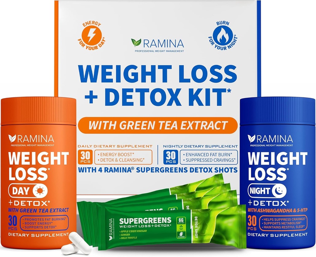 Ultimate Kilo Kaybı Kit - 30 Gün & Gece Saati Detox Shots – Metabolism Branson & Appetite Control – Kadınlar ve Erkekler için Diyet Supplements – Fat Yanan & Kiloloss Pills, Fat Burner & Appetite Suppressant