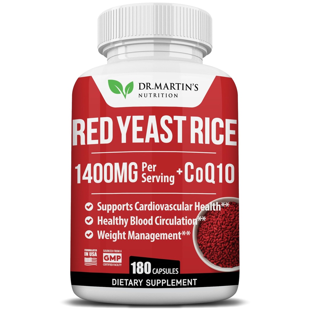 Red Yeast Rice, 1400 mg Supplement 180 Count | Sağlıklı Cholesterol Seviyeleri | Destekler Cardiovascular & Blood Circulation For Health Heart, Digestion, Kilo Management & General Health