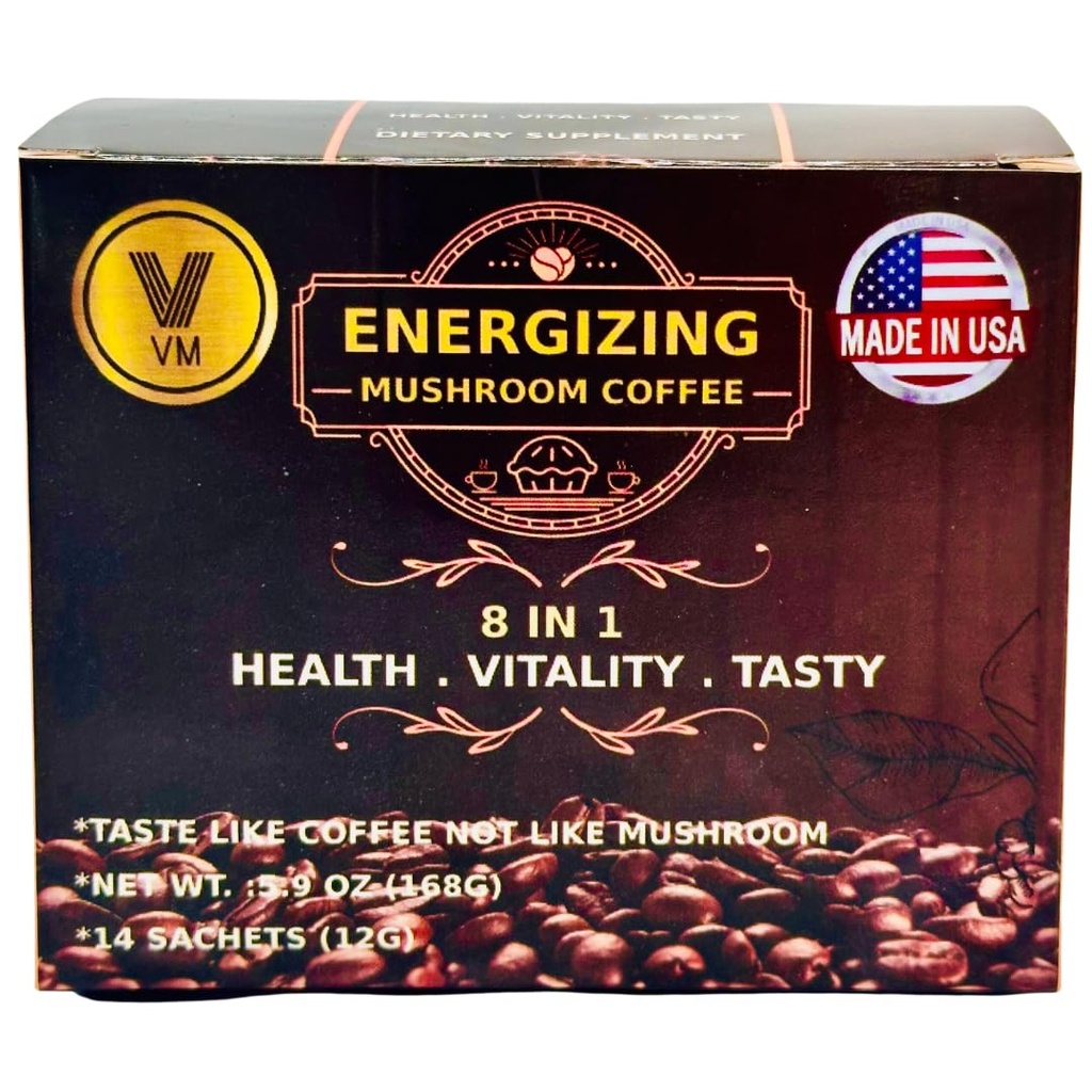 VM, Mushroom Coffee-Reishi ile DW & Carbo Mix-Instant kahvesi. Natural Ganoderma With Instant Cafe.Dietary Supplement.8-in-1 Mushroom Coffee. Kahve organik klasikini karıştırın. Made in USA.(14) S