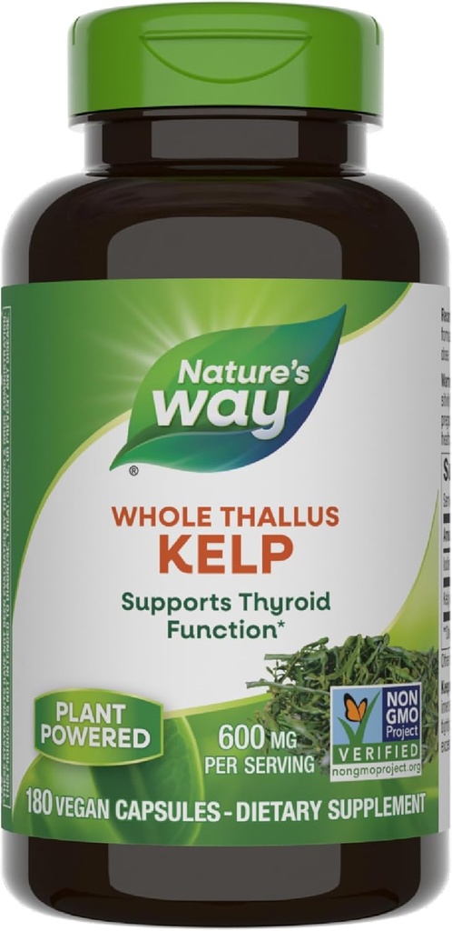 Nature's Way Kelp, Supports Yourroid Function*, 600 mg per Service, Non-GMO Project  Valid, 180 Capsules (Packating May Vary)
