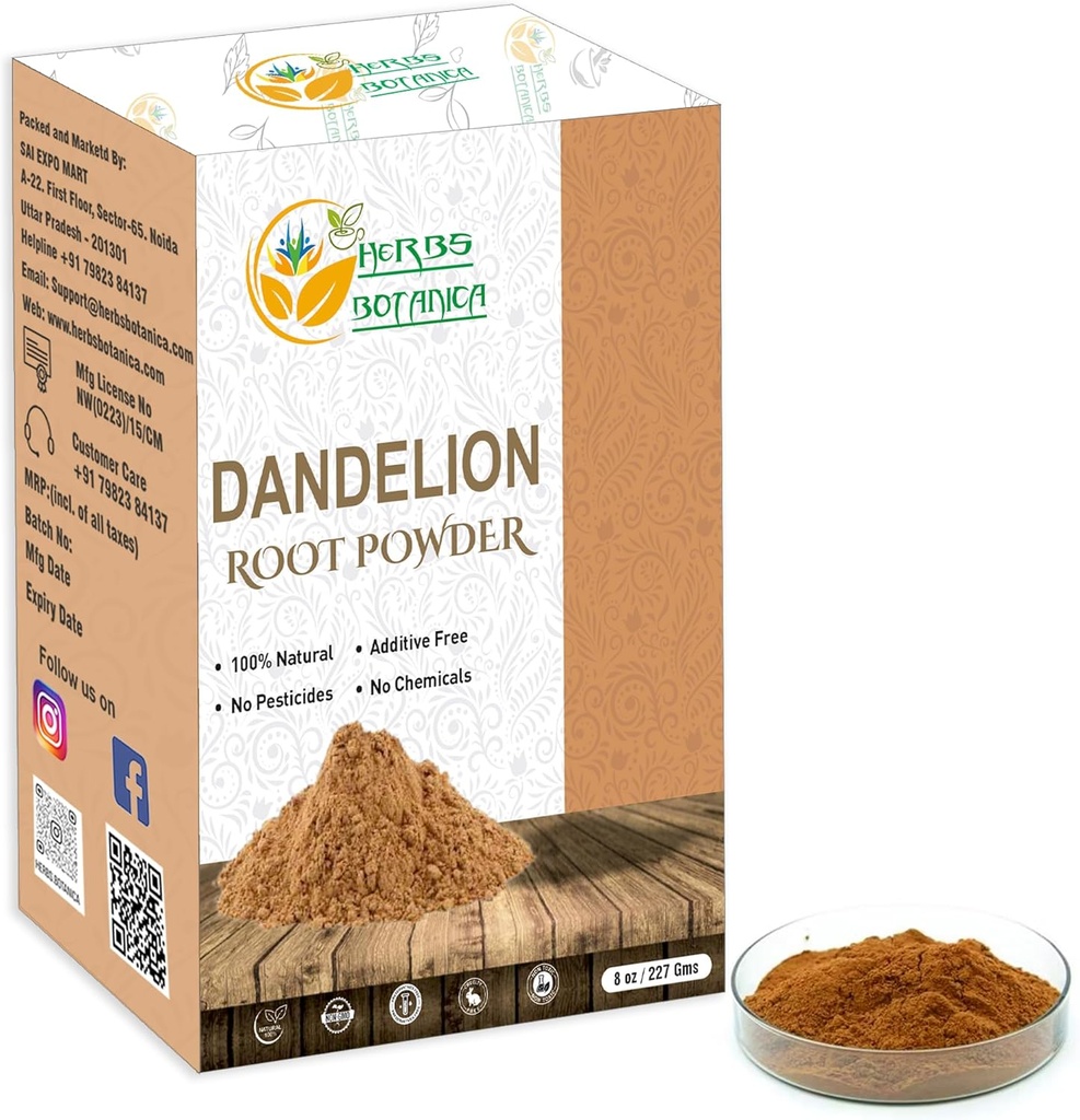 Herbs Botanica Dandelion Root Toz %100 Doğal Dandelion Root for Herbal Tea, Detox & Wellness – Finely Ground, Comment-Free Vegan Supplement – 8 oz Resealable Pack
