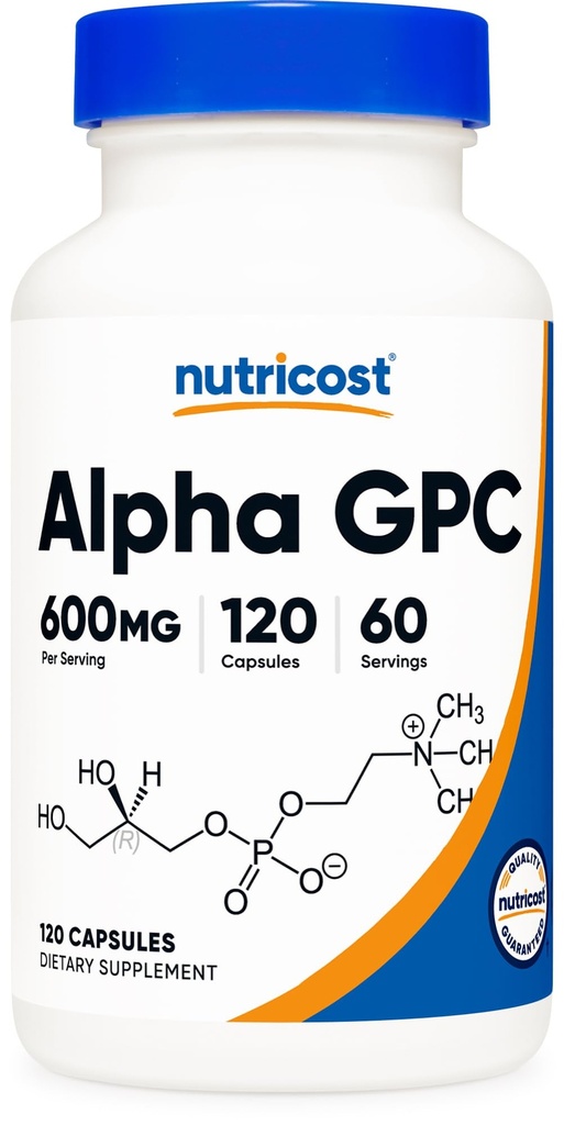 Nutricost Alpha GPC 600mg, 120 κάψουλες χορτοφάγων - Μη ΓΤΟ και Χωρίς γλουτένη, 300mg ανά καψάκιο