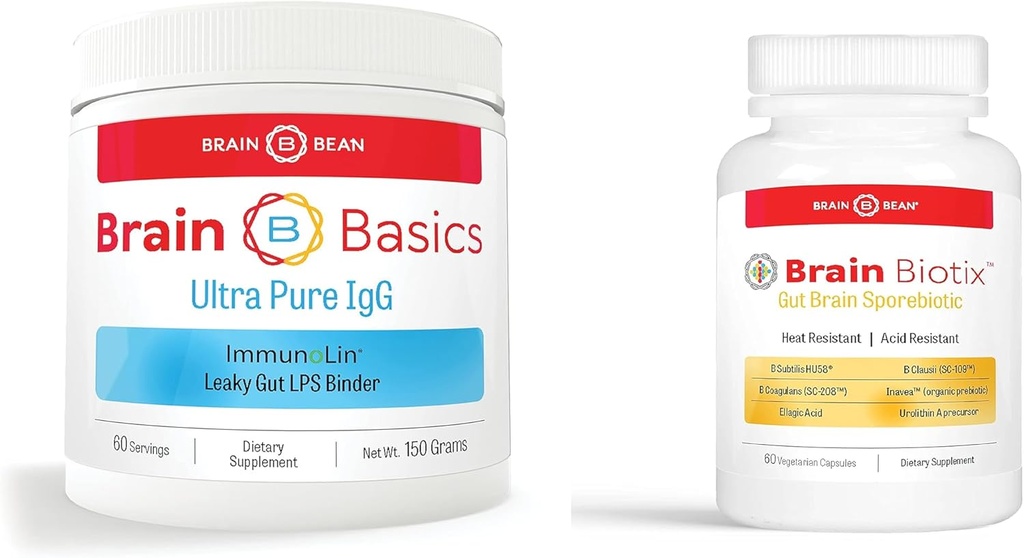 Brain Basics Gut Health Bundle: Ultra Pure IgG & Brain Biotix Supplements | Nutrient-Rich Immunoglobulin & Spore-Based Probiotic Formulas | Dairy-Free, Gluten-Free & Nut-Free | Made in The USA