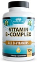 NaturaLife Labs Vitamin B-Complex with Vitamin C – Includes Active B2 (Riboflavin-5-Phosphate), B6 (Pyridoxal-5-Phosphate), B9 (5-MTHF) and B12 (Methylcobalamin); plus B1, B3, B5 and B7 – 100 Capsules