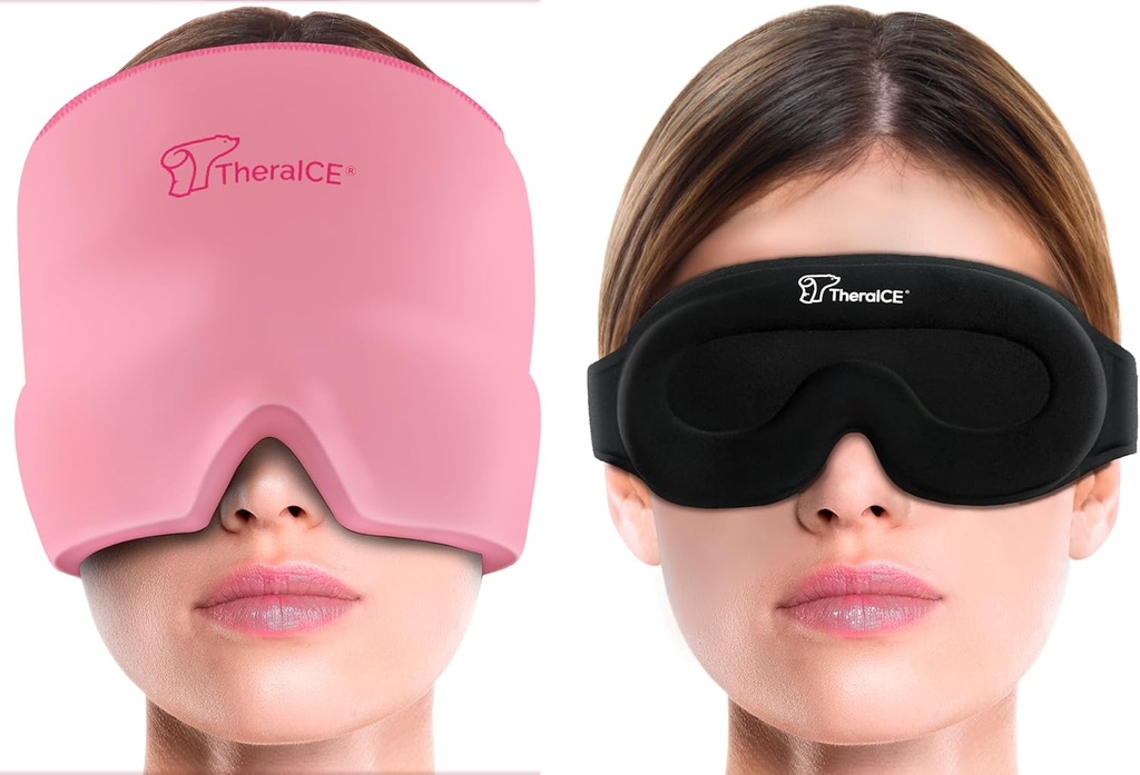 TheraICE Migraine Headache Relief Cap, Hot & Cold Therapy Hat, Migraine Relief Cap, Cool Gel Head, Headache Cap Ice Pack Maske + TheraICE Soğutma Gel Relief Sleep Maske