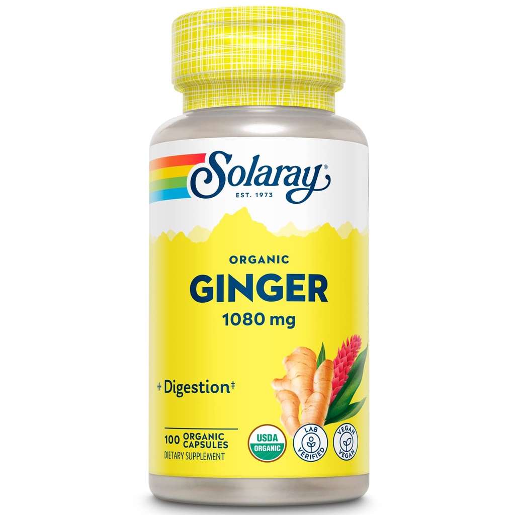 SOLARAY Organik Ginger 1080 mg - Organik Ginger Supplements - Relieves Nausea ve Vomiting Associated with Motion Hastaness, Supports Joint Health - Vegan, Non Drowsy, 60-Day Garanti, 50 Hizmetler